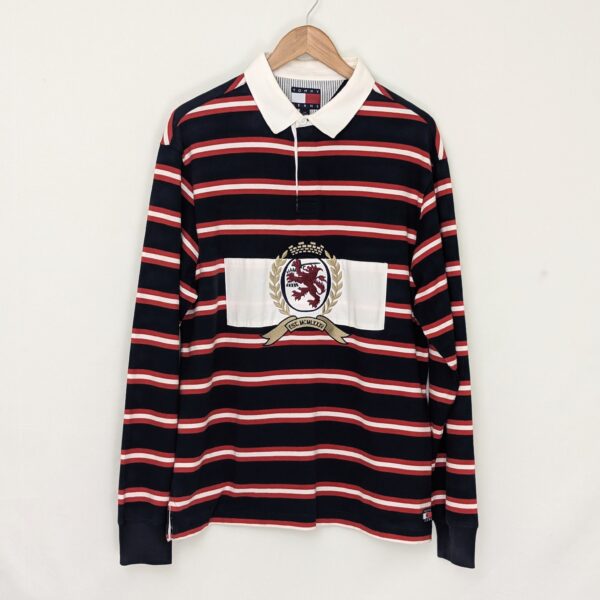 Vintage Tommy Jeans Rugby Shirt - Navy/Red/White Striped - Size L