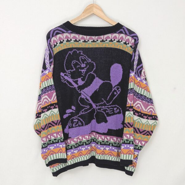 Vintage 90s Cartoon Knit Jumper - Black/Purple/Multi - Coogi Style - Size L