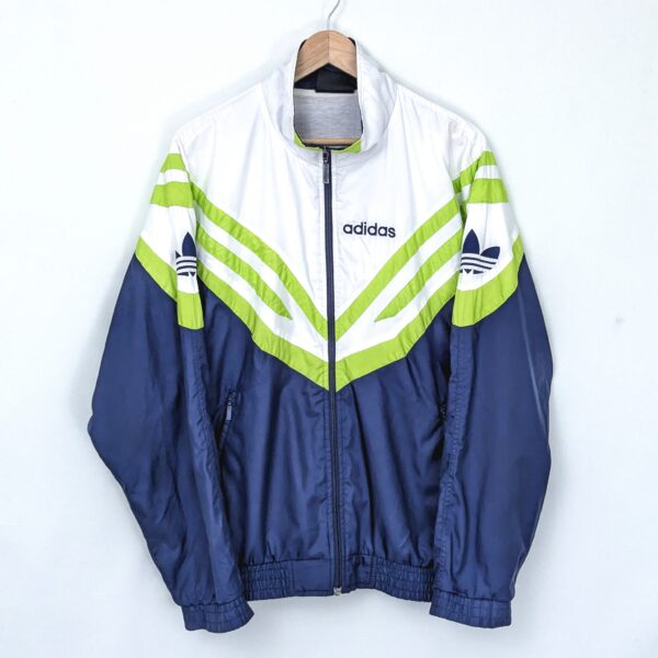 Adidas Vintage Windbreaker Jacket - Navy/White/Green - Trefoil Logo - Size L