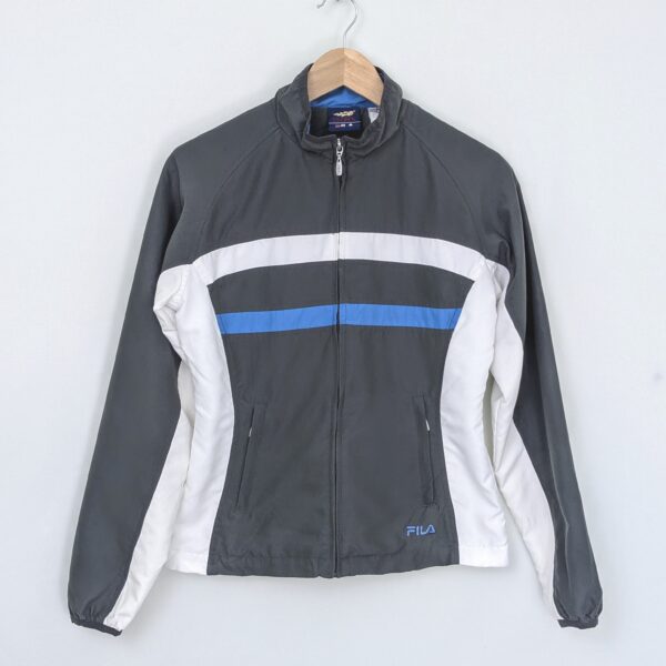Fila Vintage US Open Track Jacket - Grey/White/Blue - Womens - Size L