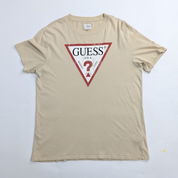 Guess T-shirt - Beige - Mens Size M - Triangle Logo