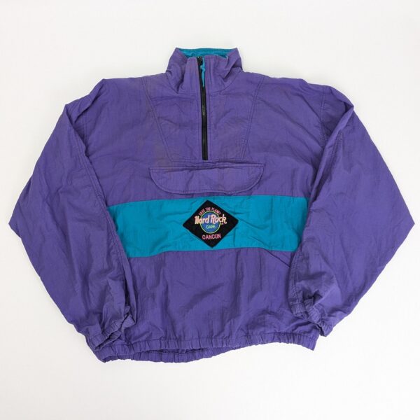 Hard Rock Cafe Vintage Windbreaker Jacket - Purple/teal - 1/4 Zip - Size M