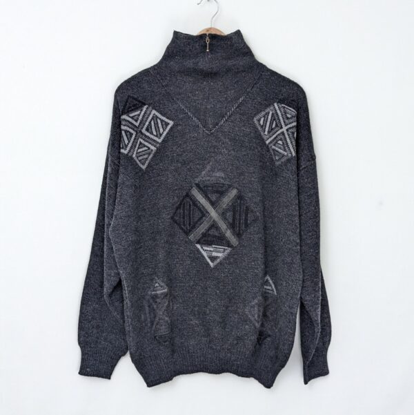 Red Fox Vintage Quarter Zip Knit Jumper - Grey Patterned - Size Xl