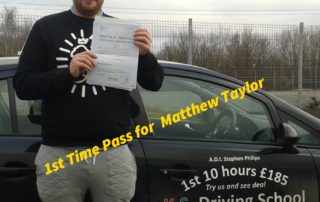 Driving Lessons Shrewsbury Matthew Taylor Passed 1st Time 3rd January