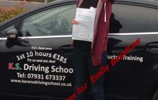 Driving Lessons Shrewsbury Emily Bagshaw Passed 1st time 6th January