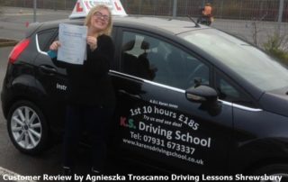 Agnieszka Troscianko Passed her Driving test in Shrewsbury